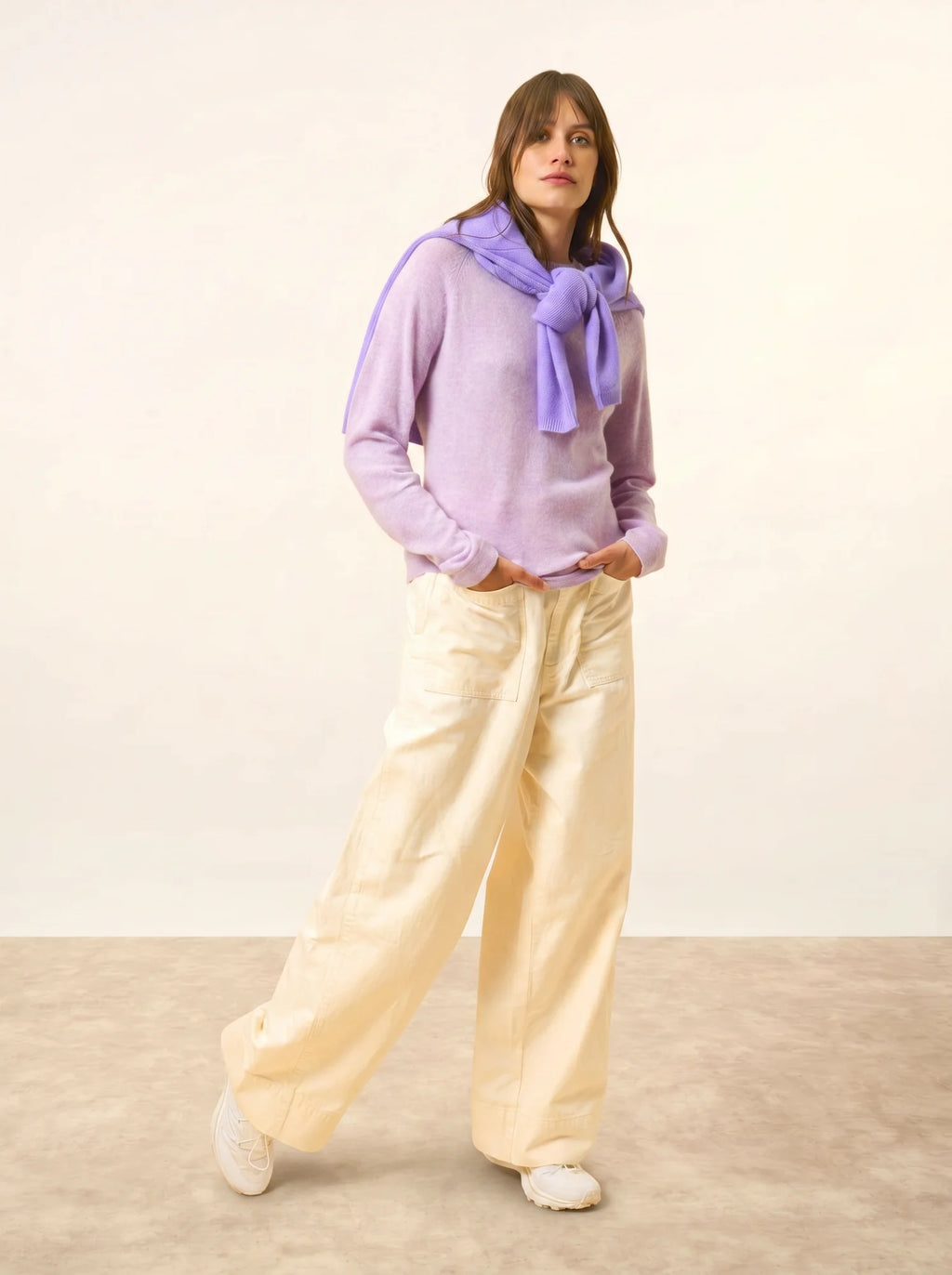 JANE Pull Col Rond Mauve Chiné