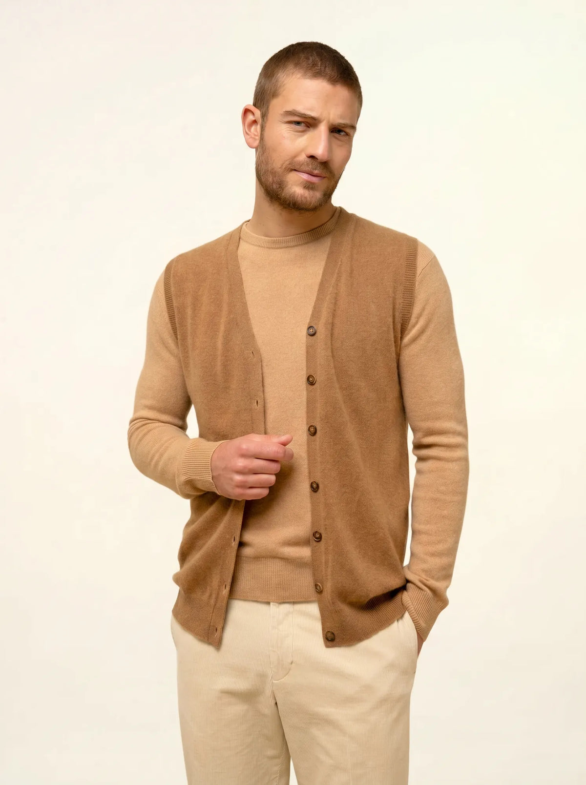 LANA Cardigan Col V sans Manches Noisette