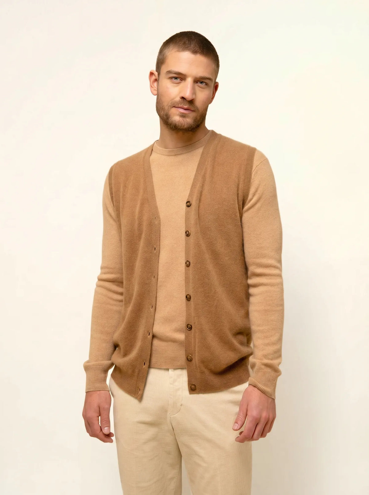 LANA Cardigan Col V sans Manches Noisette