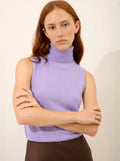 VIOLET Pull Col Roulé sans Manches Mauve