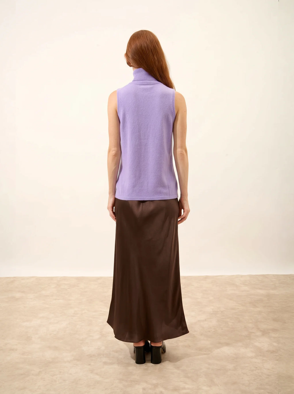 VIOLET Pull Col Roulé sans Manches Mauve