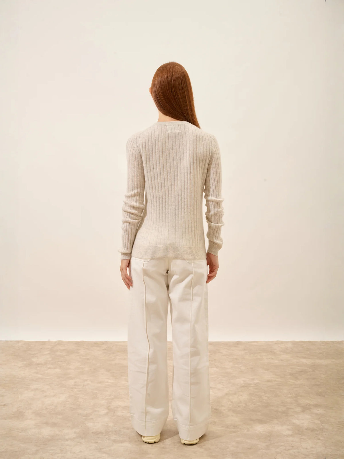 AVANA Pull Col Rond Gris Perle Chiné