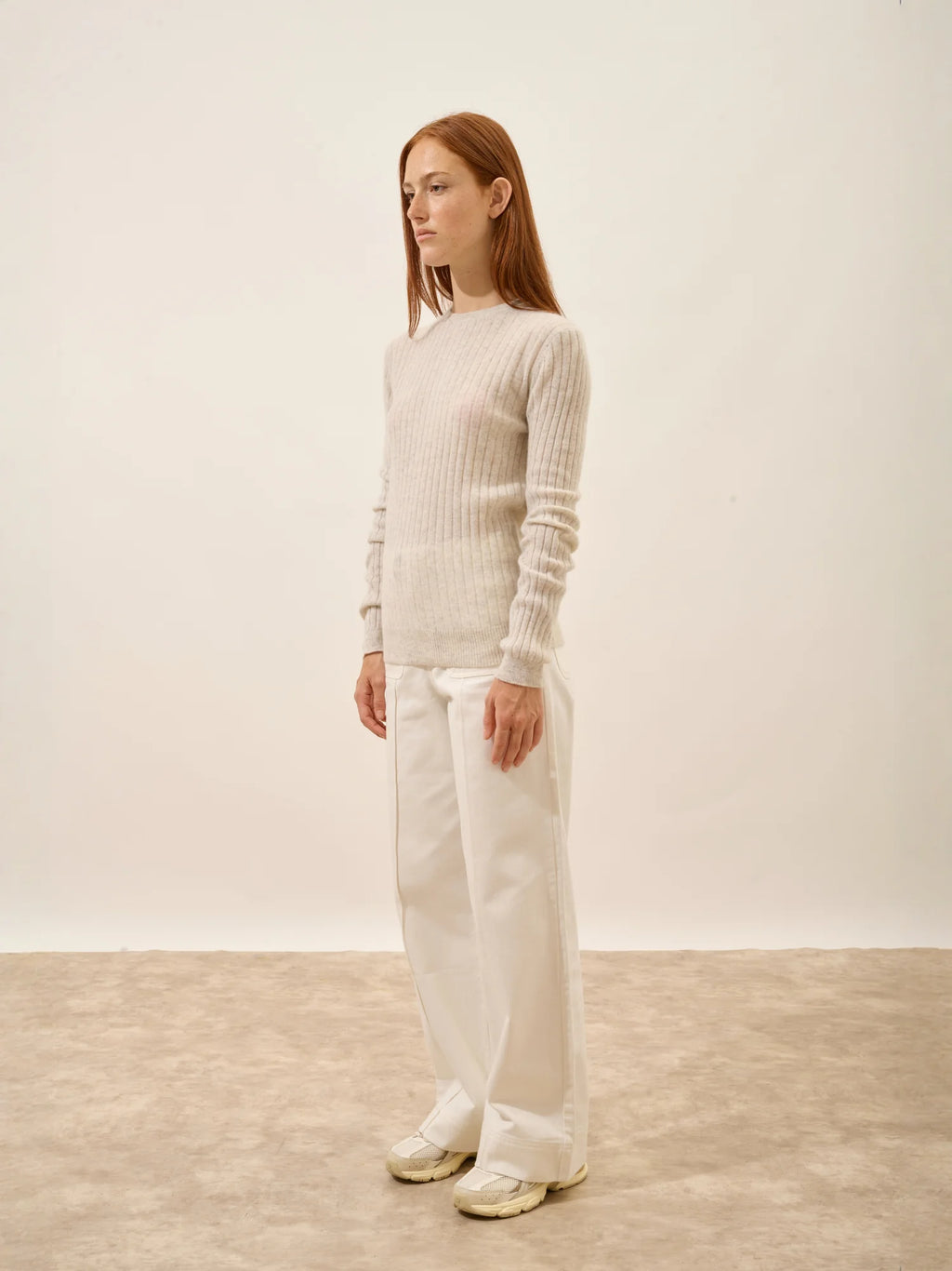 AVANA Pull Col Rond Gris Perle Chiné