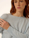 JANICE Pull Col Rond Boutonné Dos Bleu Clair Chiné