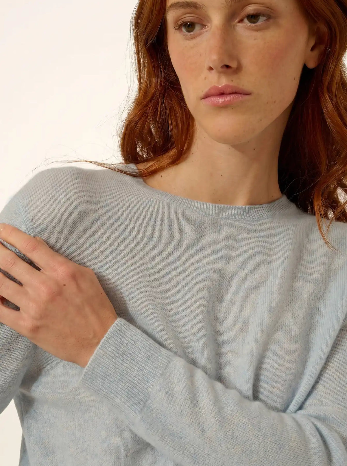 JANICE Pull Col Rond Boutonné Dos Bleu Clair Chiné