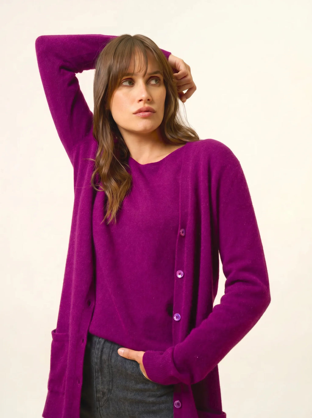TOMMIE Cardigan Col V Prune