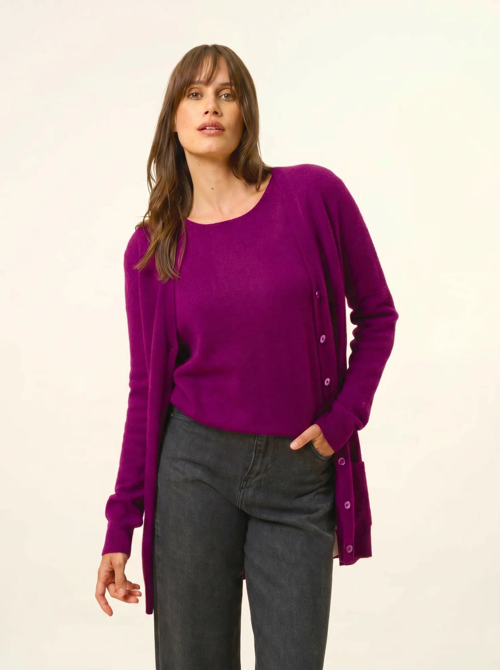 TOMMIE Cardigan Col V Prune
