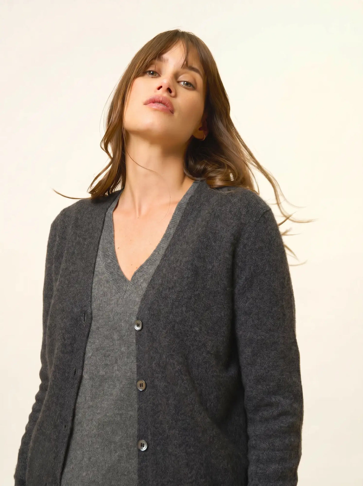 TOMMIE Cardigan Col V Noir Chiné