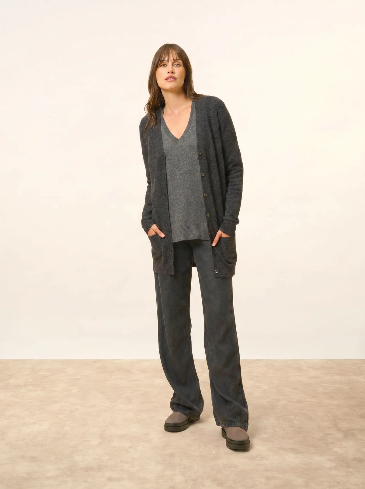 TOMMIE Cardigan Col V Noir Chiné