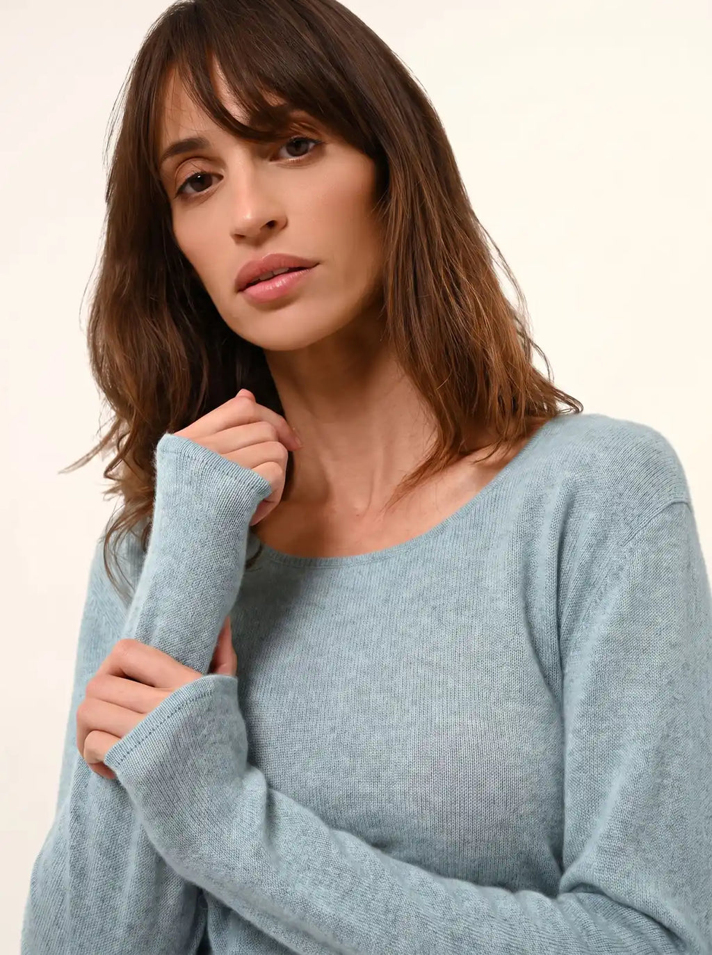 FIONA Pull Col Rond Aqua Chiné