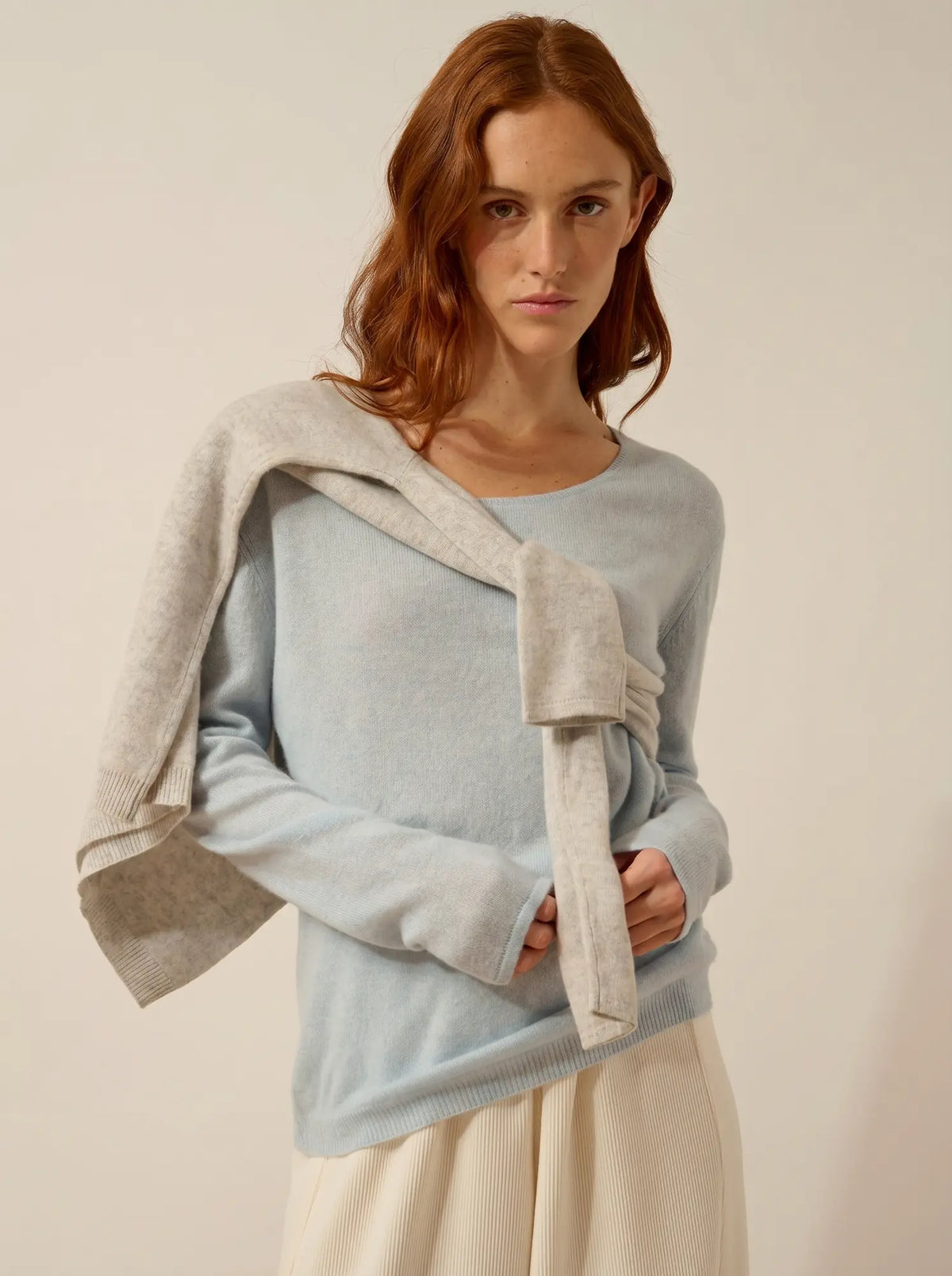 FIONA Pullover Rundhalsausschnitt Hellblau meliert