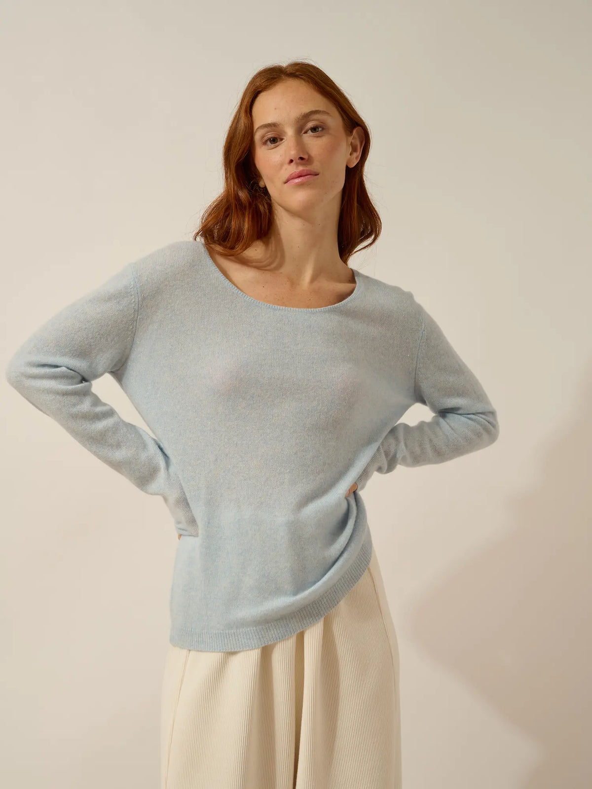 FIONA Pullover Rundhalsausschnitt Hellblau meliert