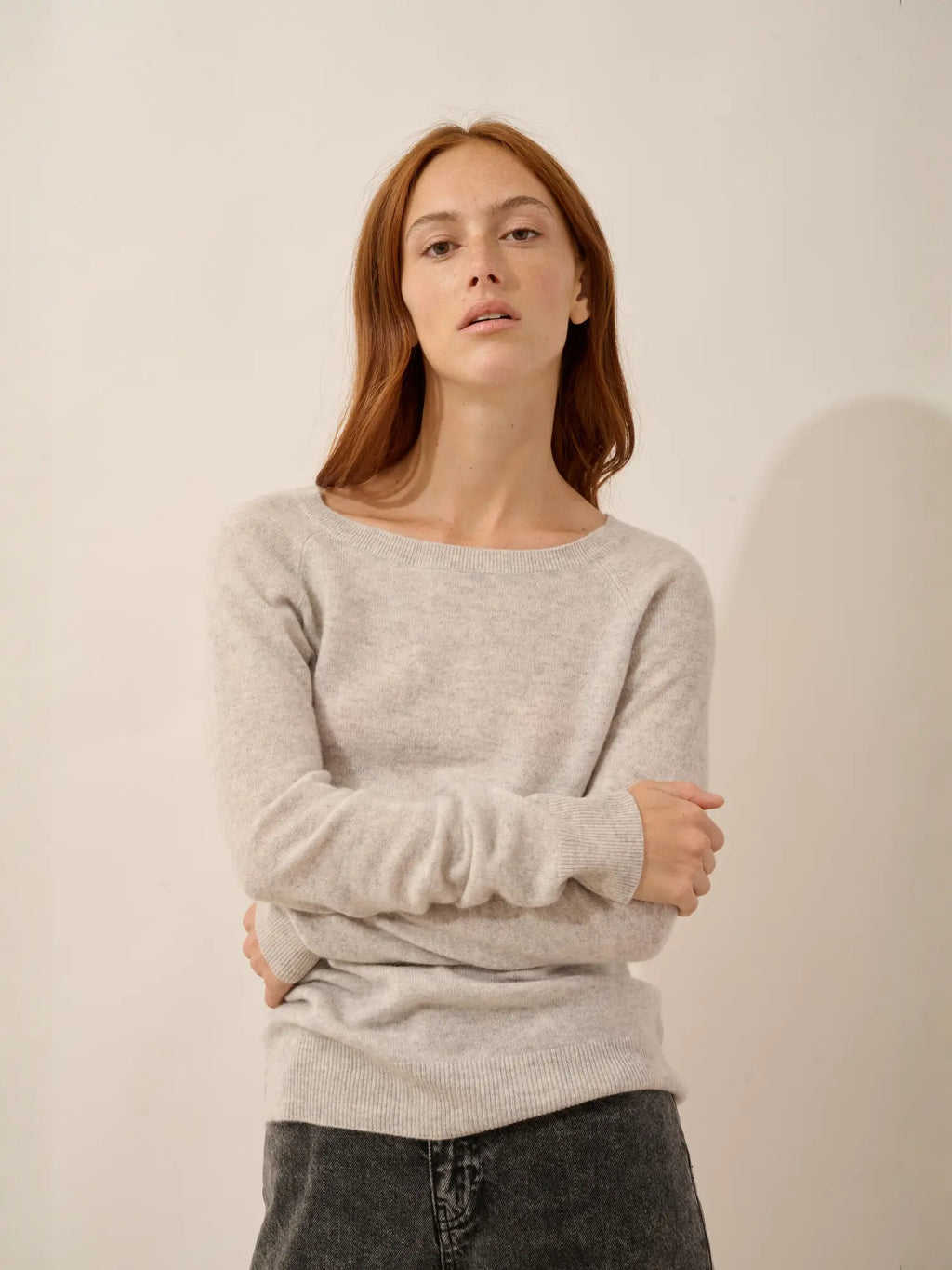 ABIGAILE Sweater Boat Neck Drop Back Heather Glacier