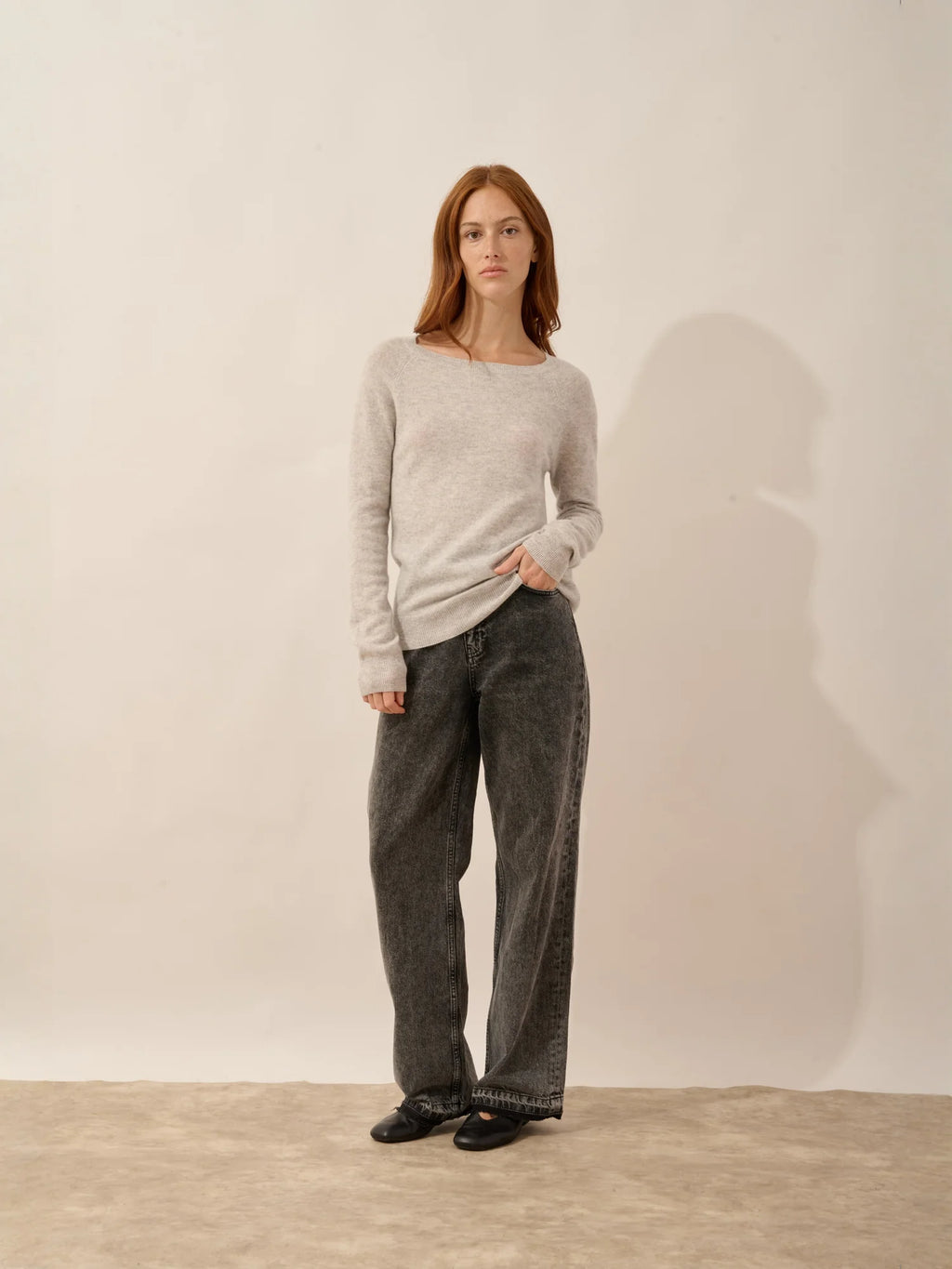 ABIGAILE Sweater Boat Neck Drop Back Heather Glacier