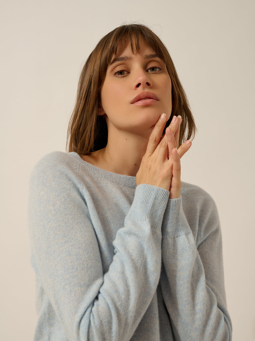 ABIGAILE Sweater Boat Neck Drop Back Light Heather Blue