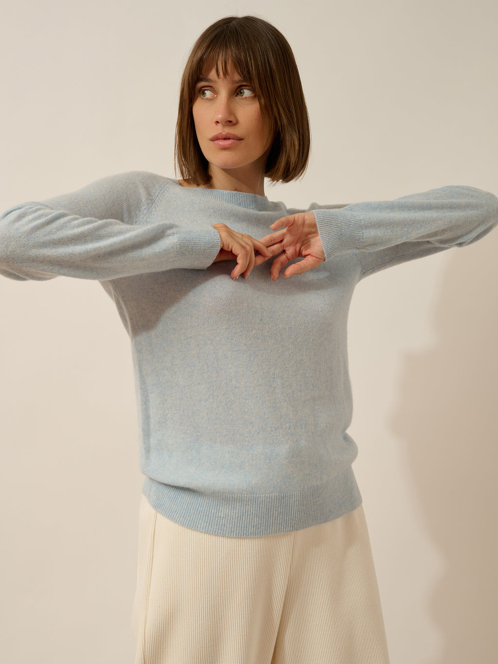 ABIGAILE Sweater Boat Neck Drop Back Light Heather Blue