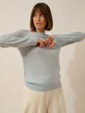 ABIGAILE Sweater Boat Neck Drop Back Light Heather Blue