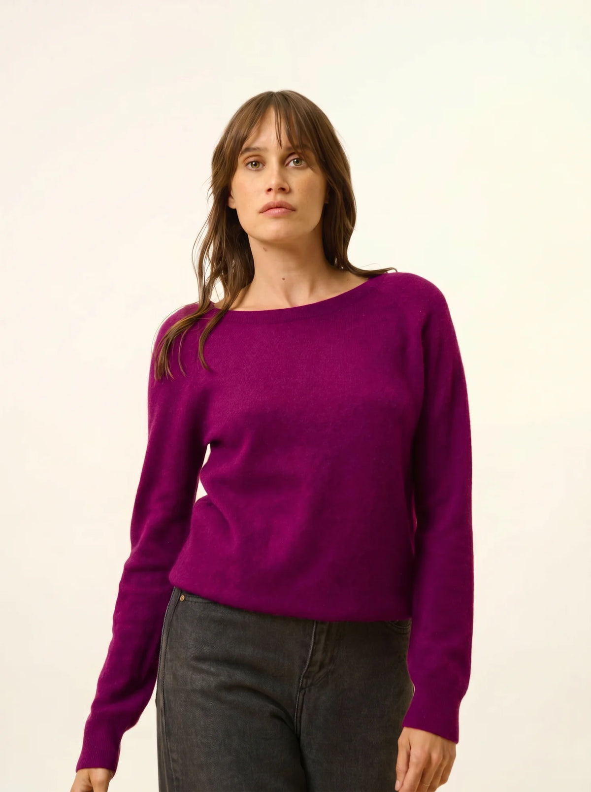 ABIGAILE Pull Col Bateau Goutte Dos Prune