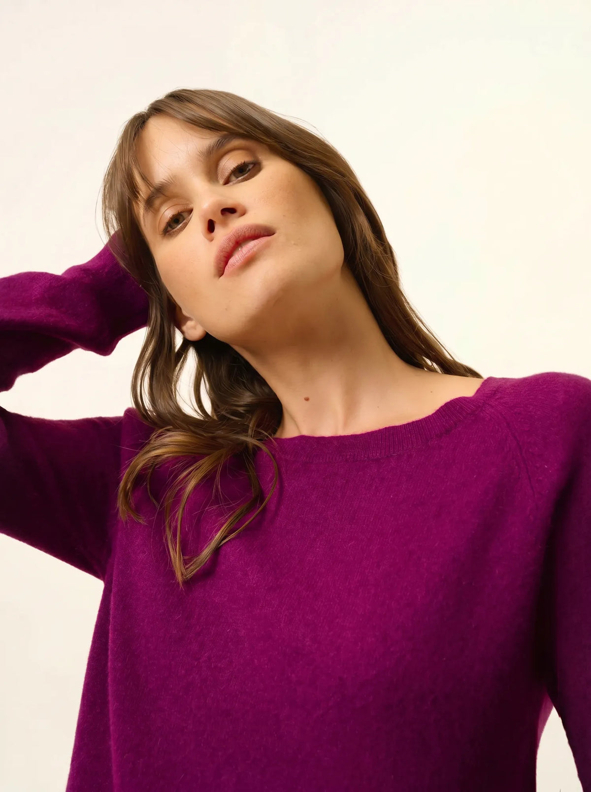 ABIGAILE Pull Col Bateau Goutte Dos Prune