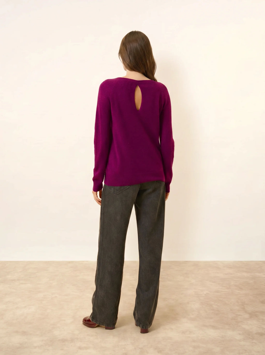 ABIGAILE Pull Col Bateau Goutte Dos Prune