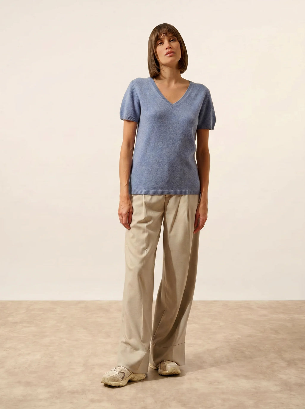 GLAMIS T-Shirt Col V Ciel Chiné