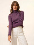 AVA Pull Col Roulé Violet Chiné