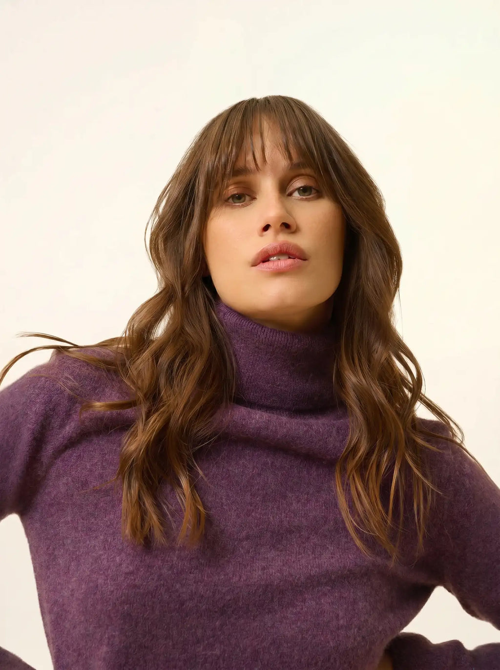 AVA Pull Col Roulé Violet Chiné