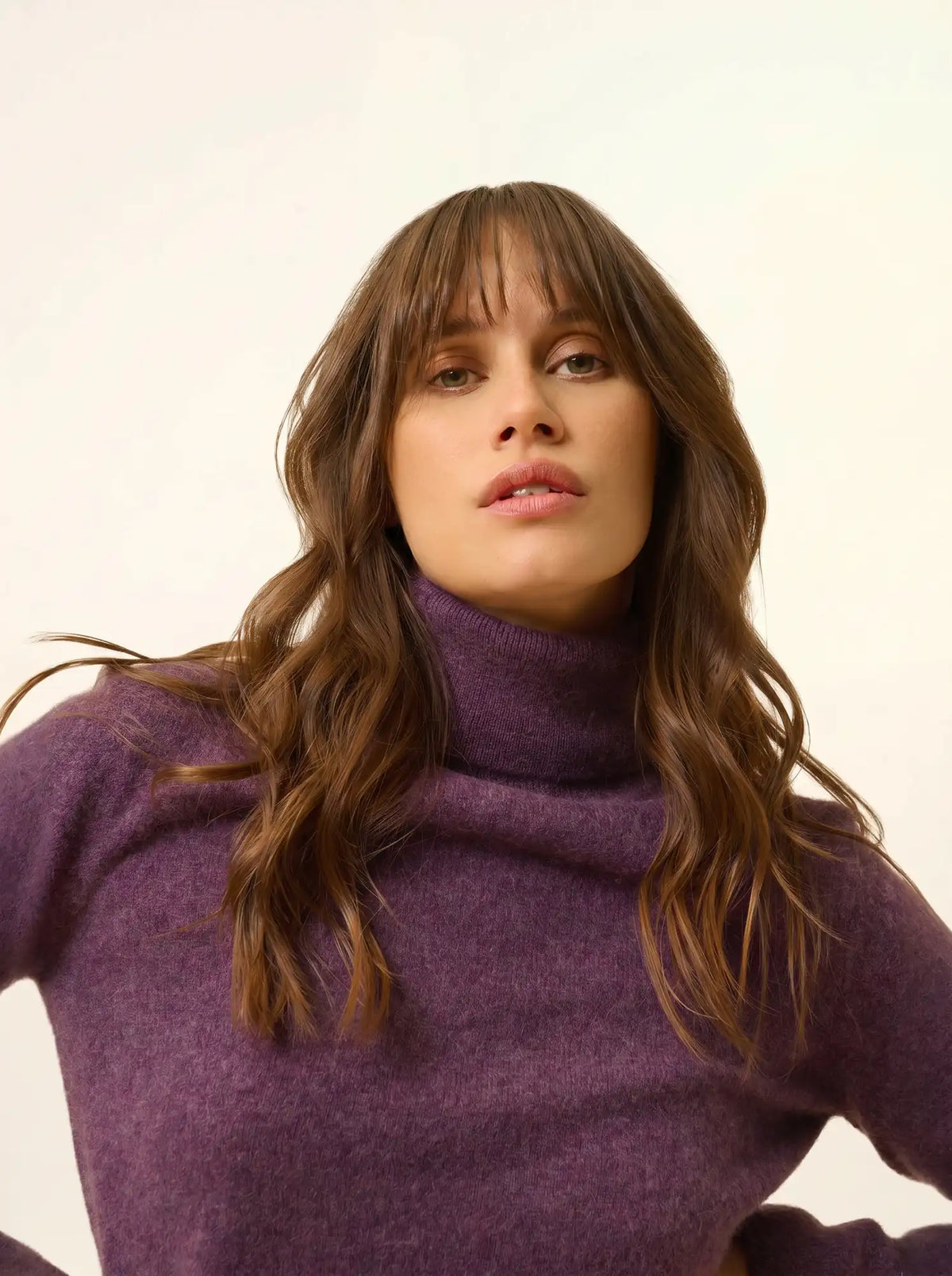 AVA Pull Col Roulé Violet Chiné