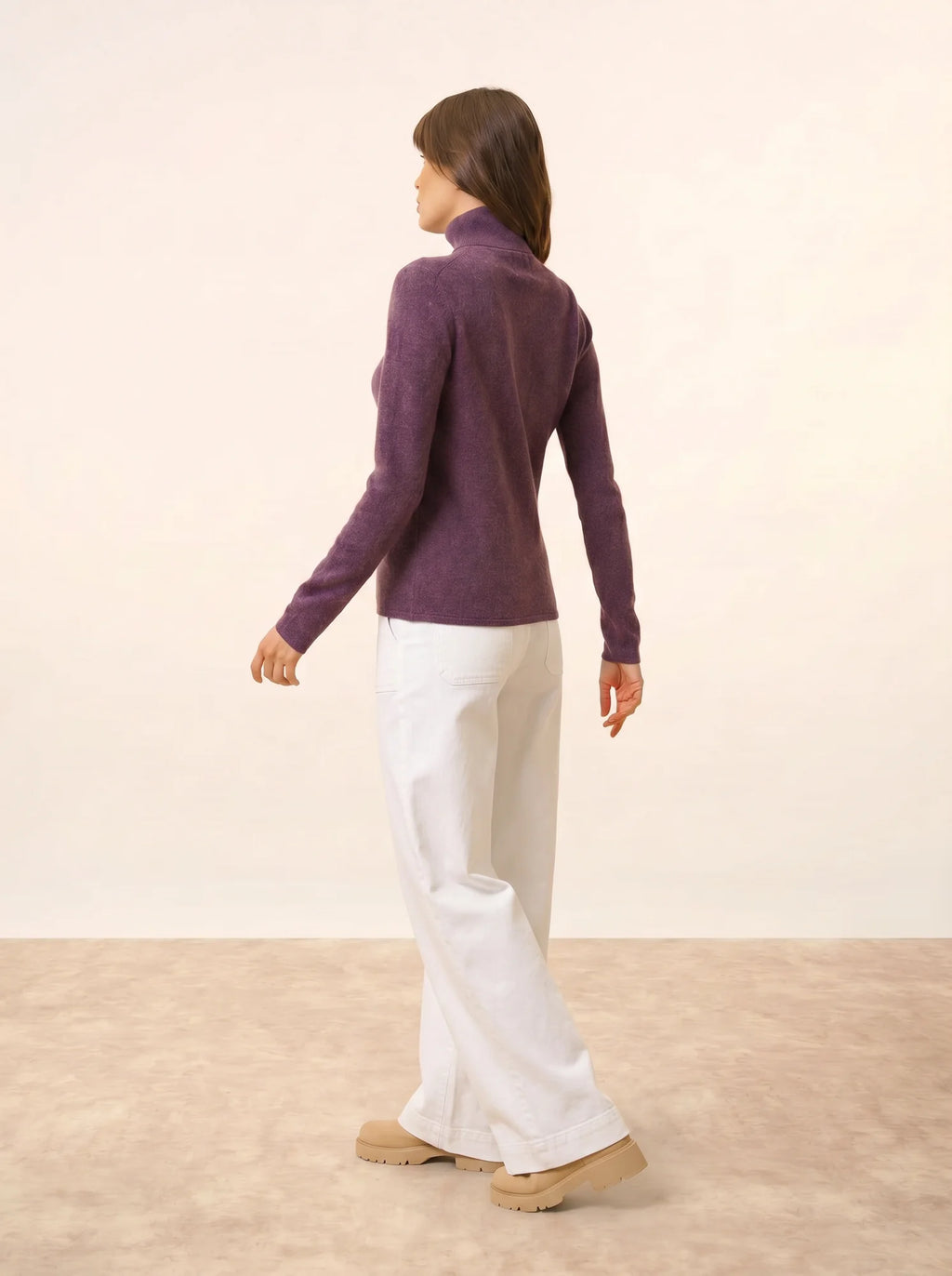 AVA Pull Col Roulé Violet Chiné