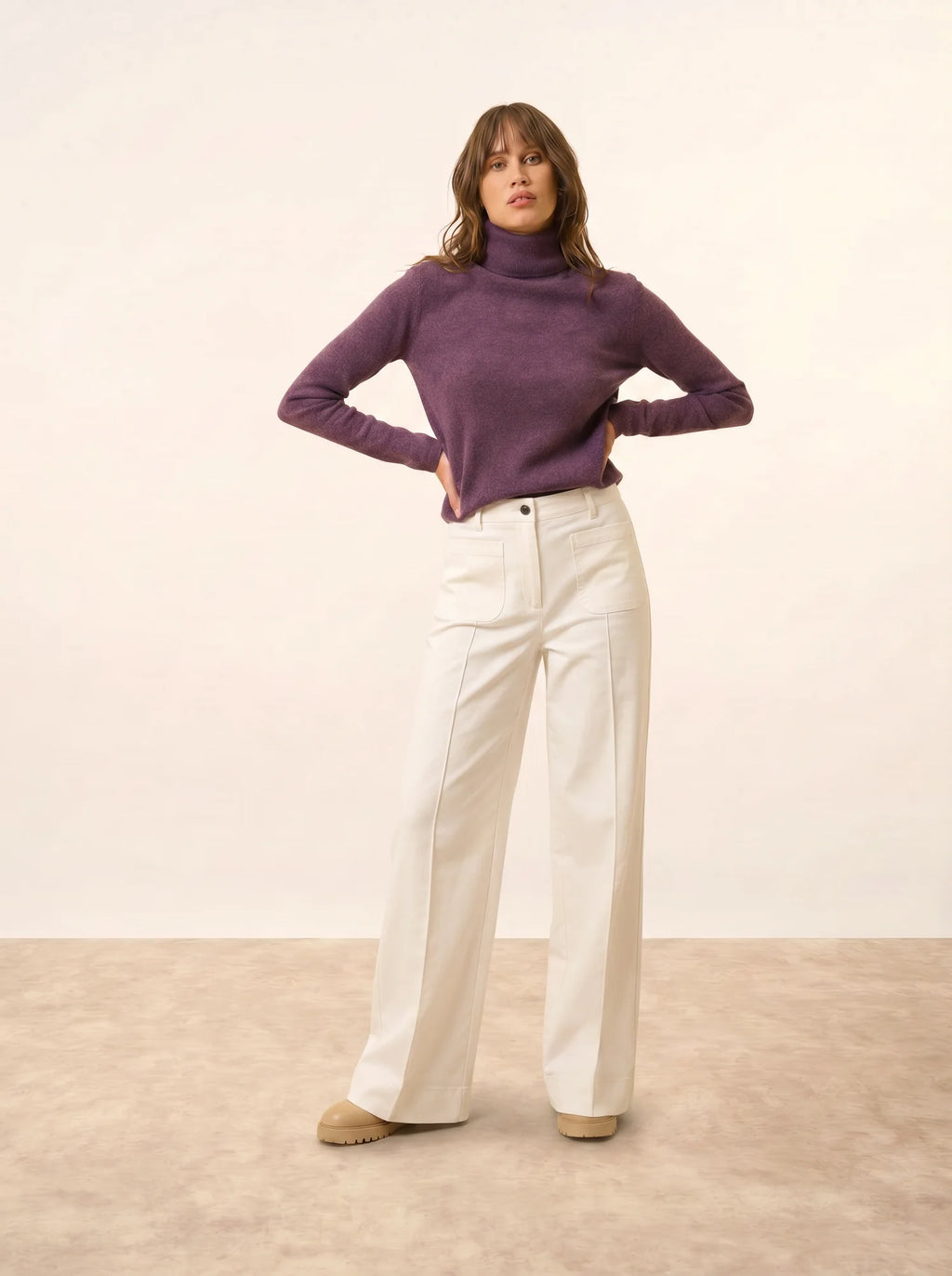 AVA Pull Col Roulé Violet Chiné