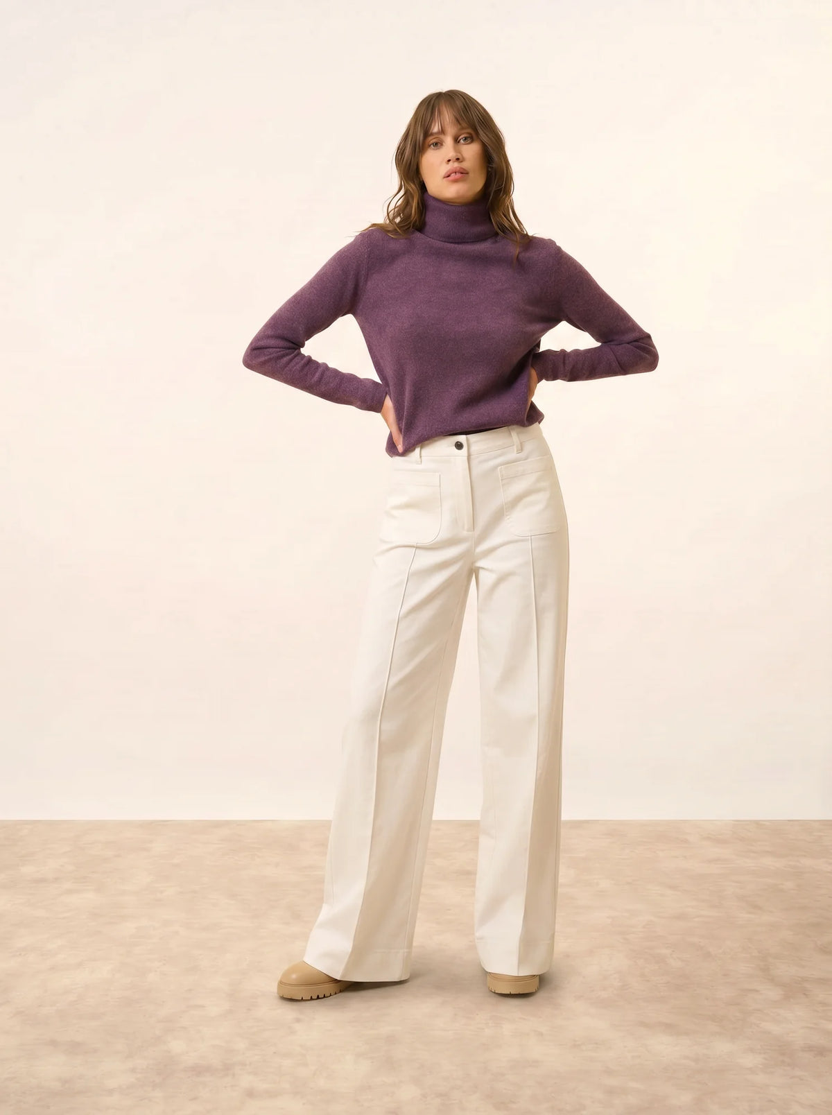 AVA Pull Col Roulé Violet Chiné