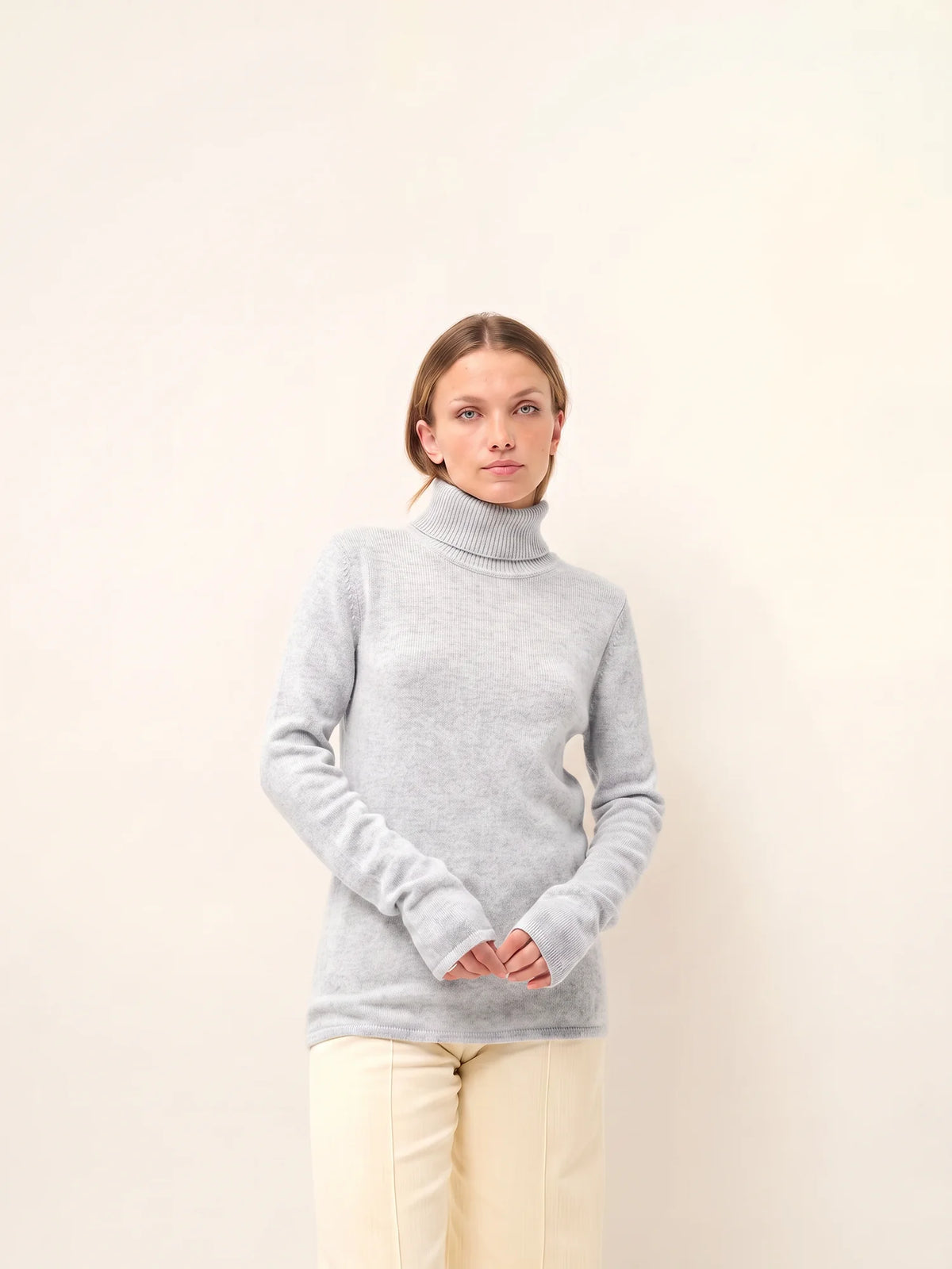 MATT Pullover Rollkragen 4-fädig Perlgrau meliert