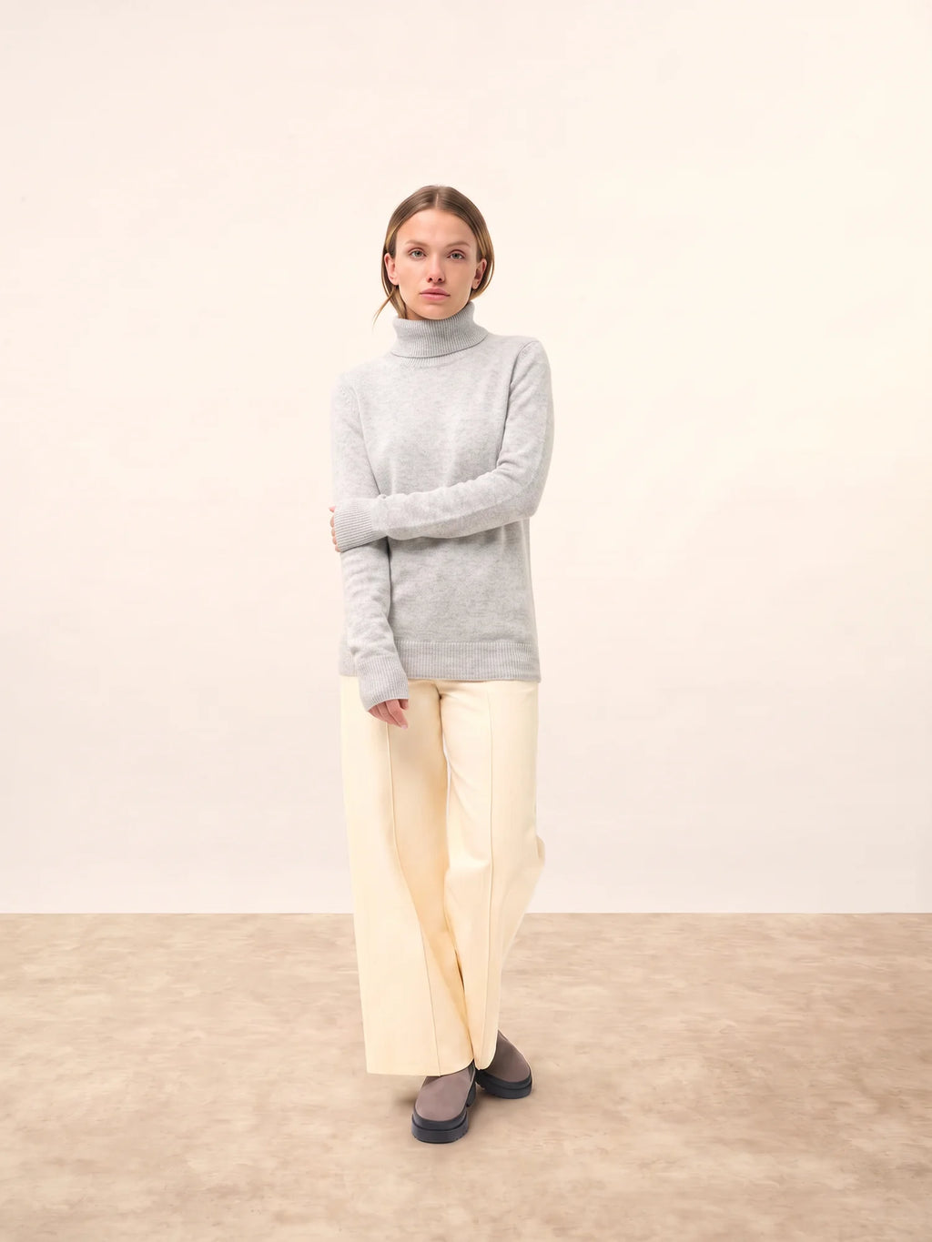 MATT Pullover Rollkragen 4-fädig Perlgrau meliert