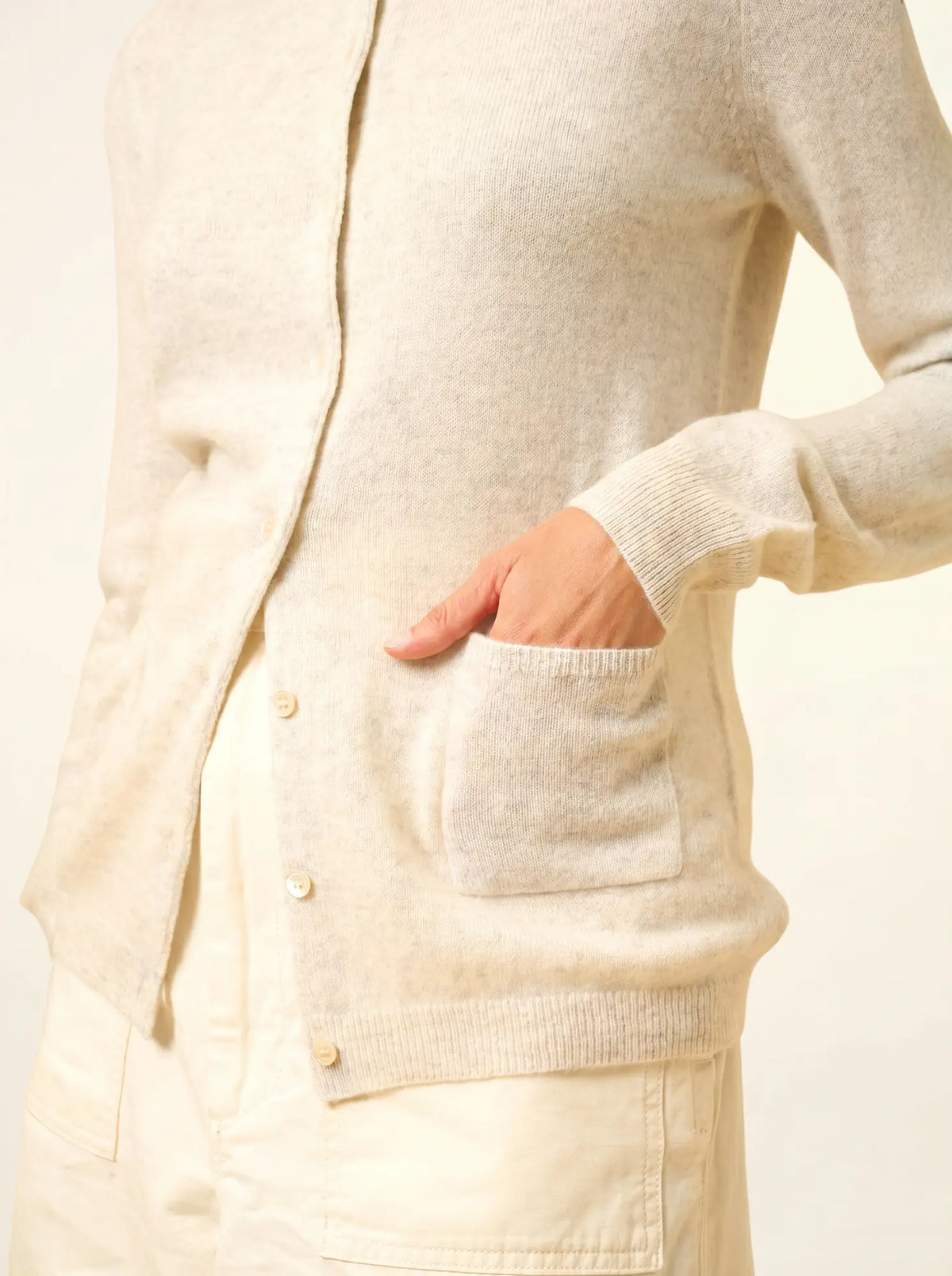 KATHARINE Cardigan Col Rond Gris Perle Chiné