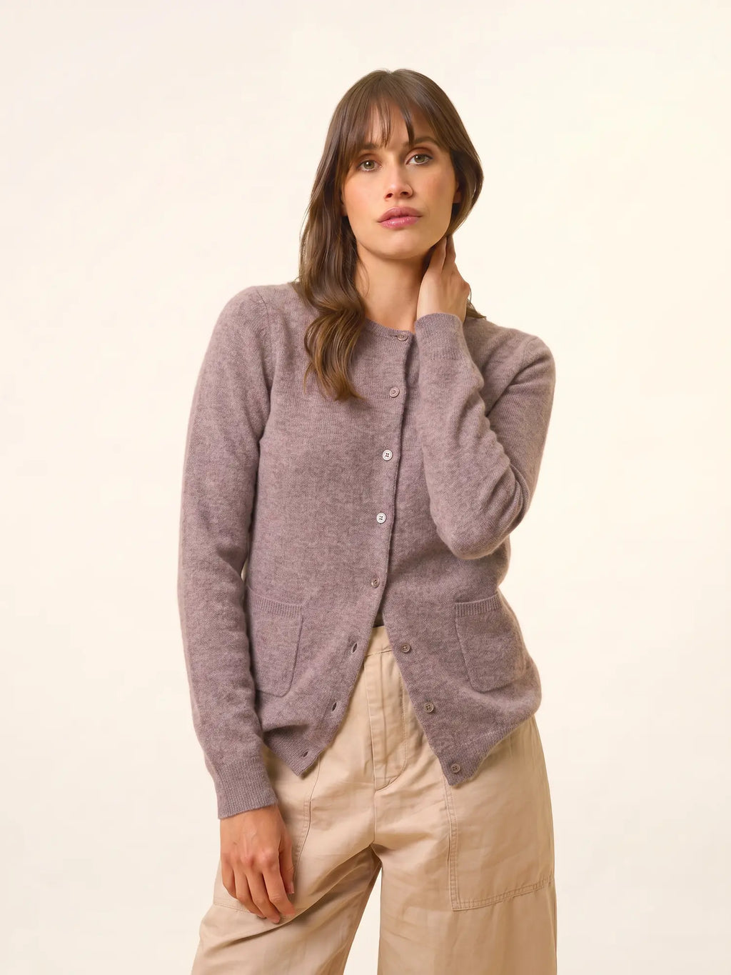 KATHARINE Cardigan Col Rond Caribou Chiné
