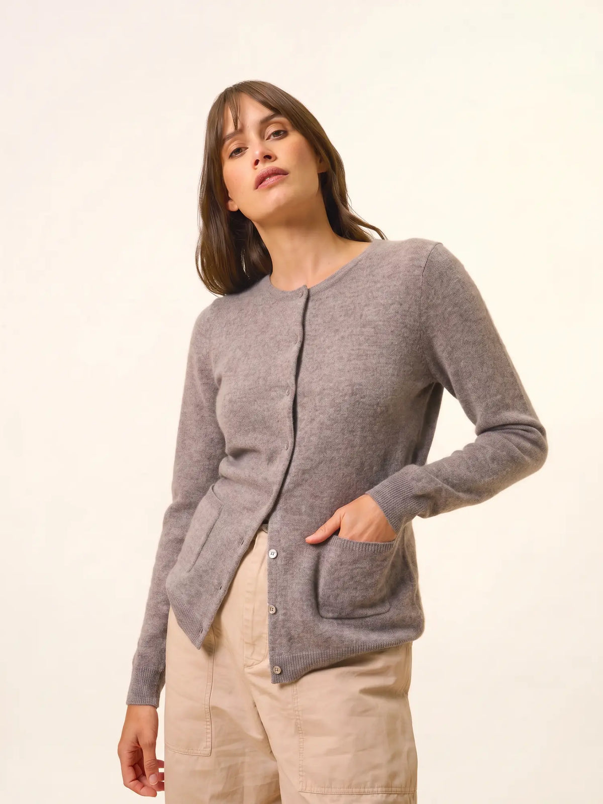 KATHARINE Cardigan Col Rond Caribou Chiné