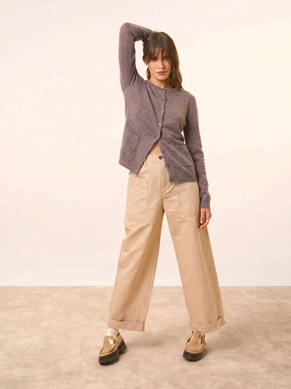 KATHARINE Cardigan Col Rond Caribou Chiné