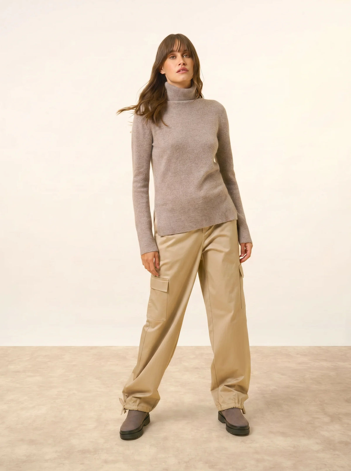 LEXIE Pull Col Roulé Caribou Chiné
