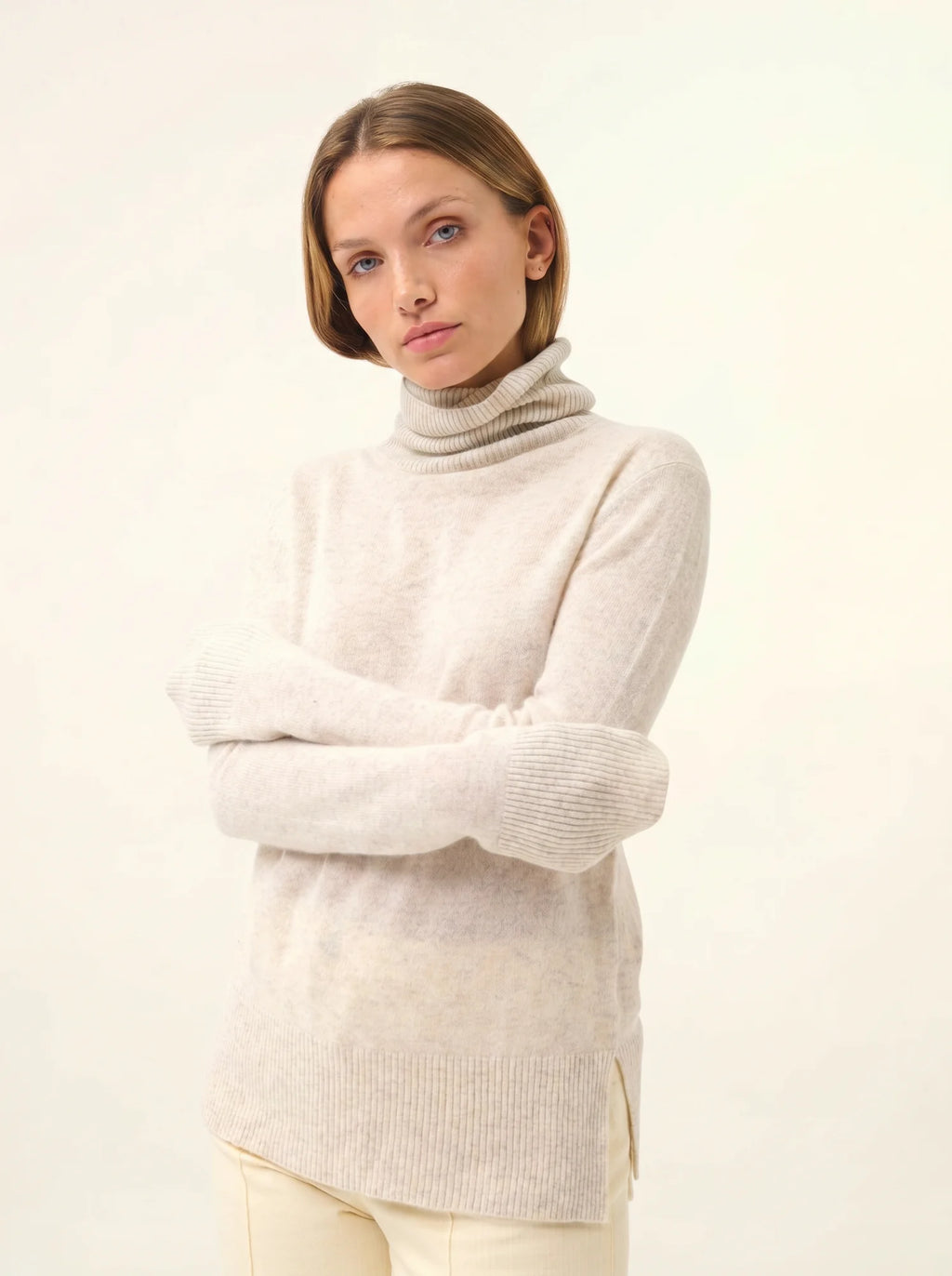 LEXIE Pull Col Roulé Gris Perle Chiné