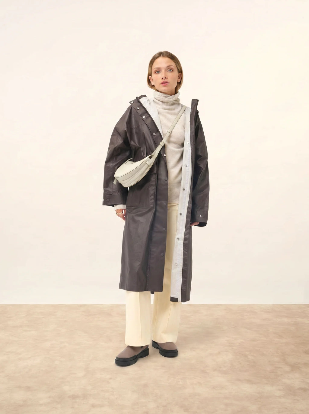 LEXIE Pull Col Roulé Gris Perle Chiné