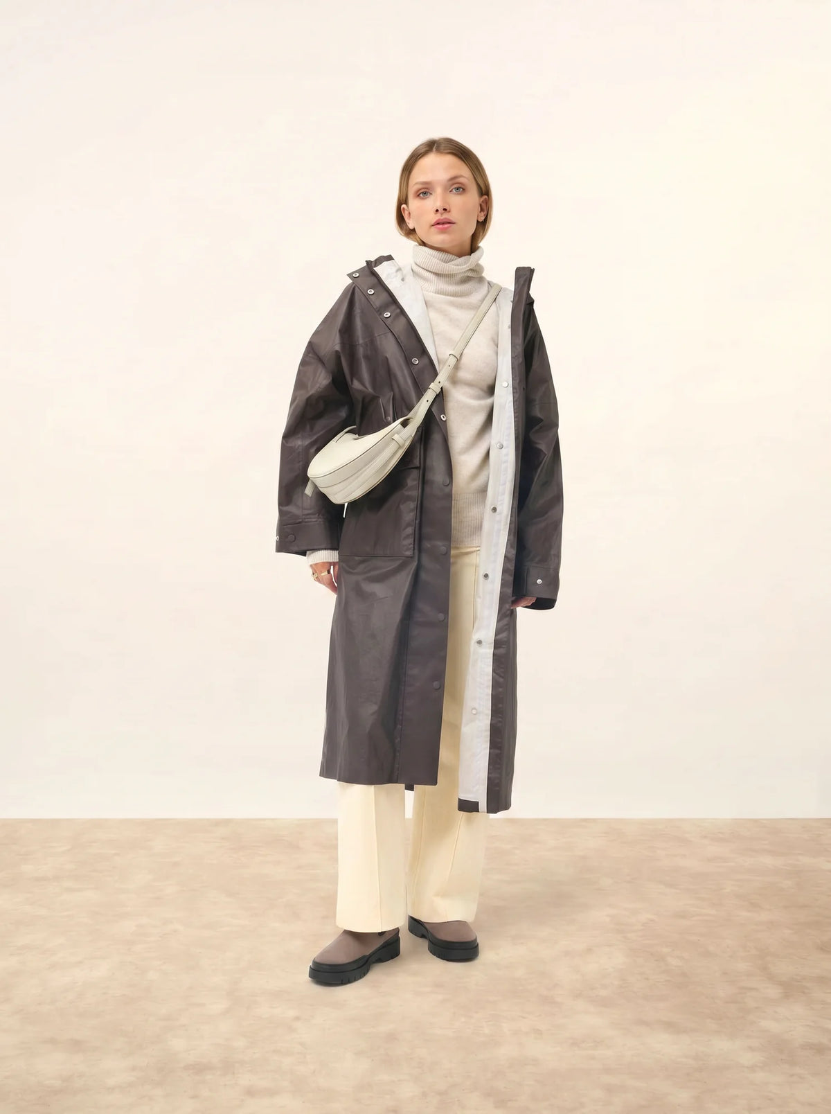 LEXIE Pull Col Roulé Gris Perle Chiné