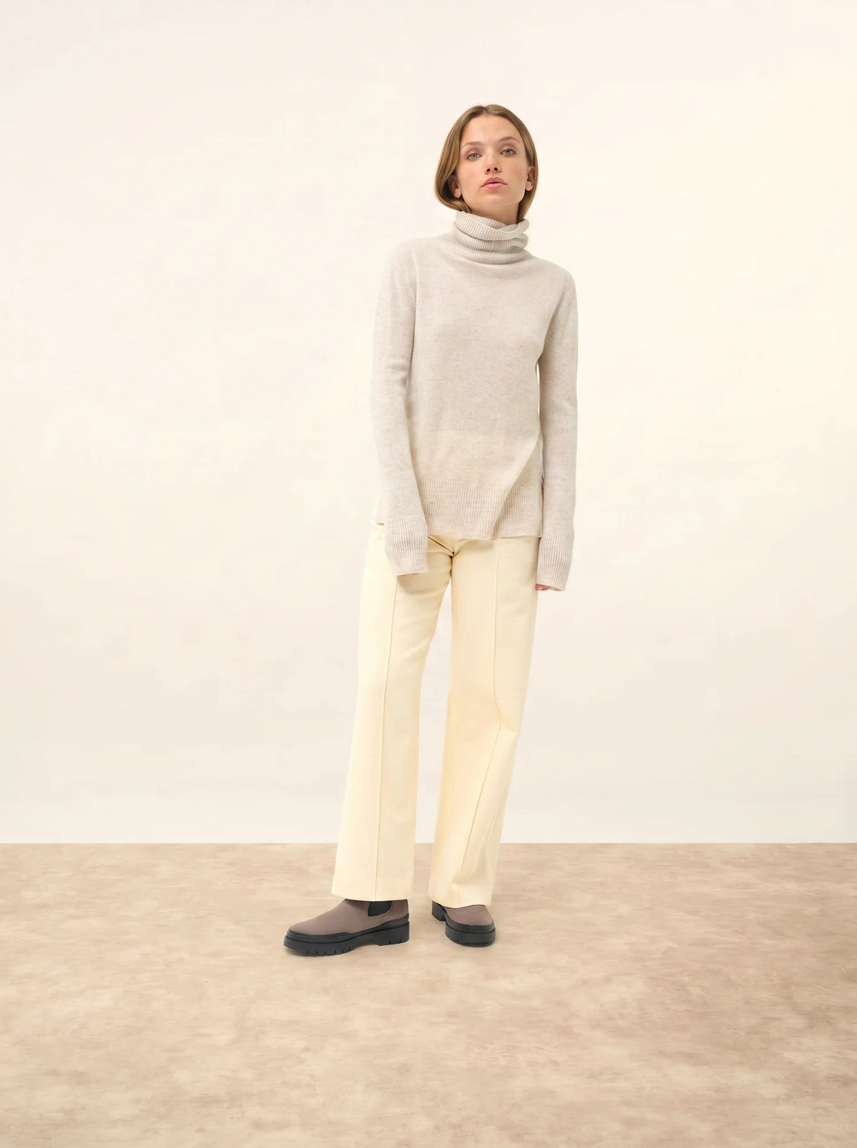 LEXIE Pull Col Roulé Gris Perle Chiné