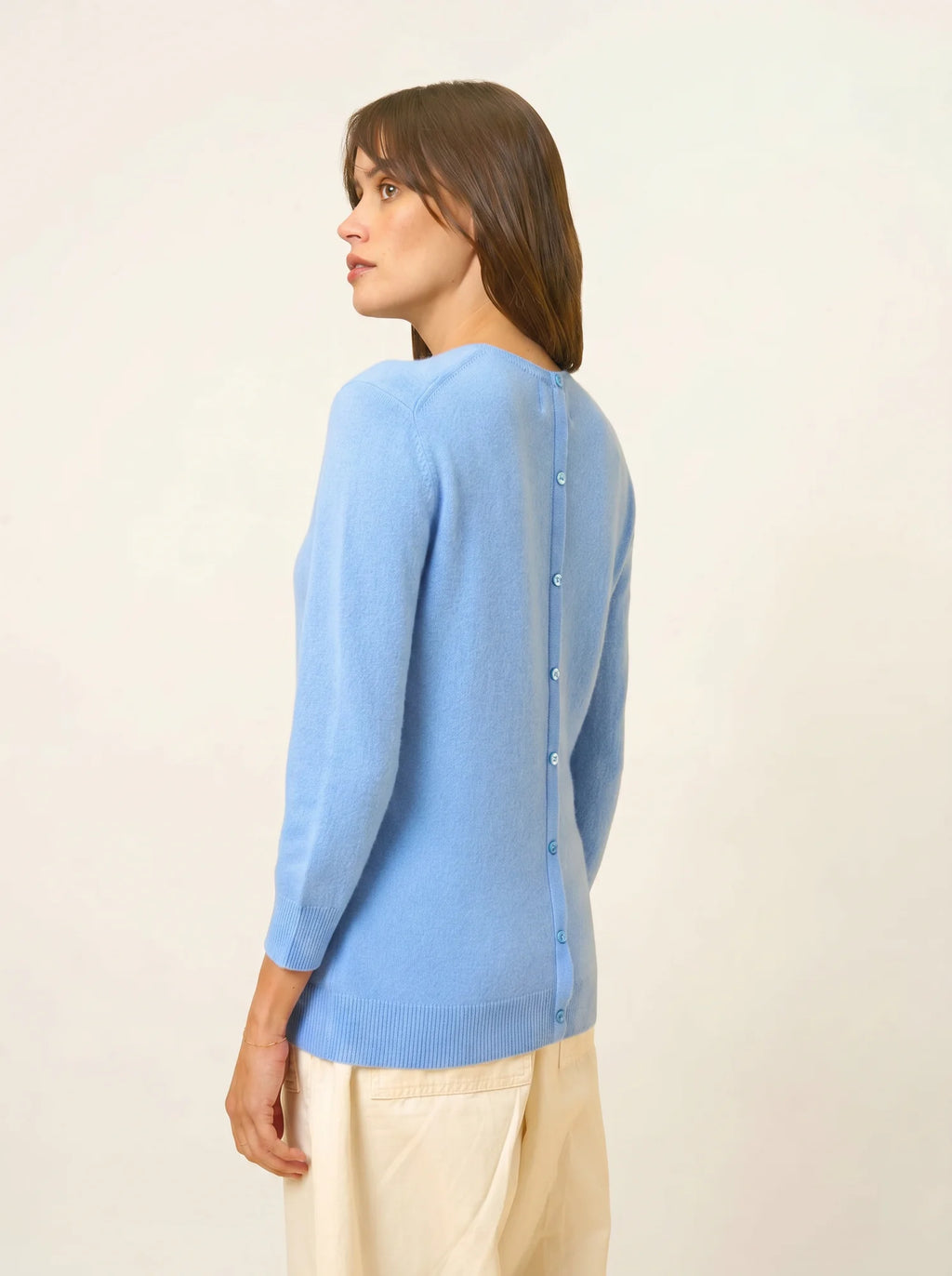 JANICE Pull Col Rond Boutonné Dos Bleu Bébé