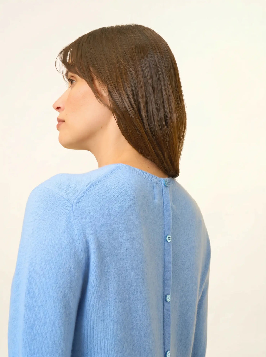 JANICE Pull Col Rond Boutonné Dos Bleu Bébé