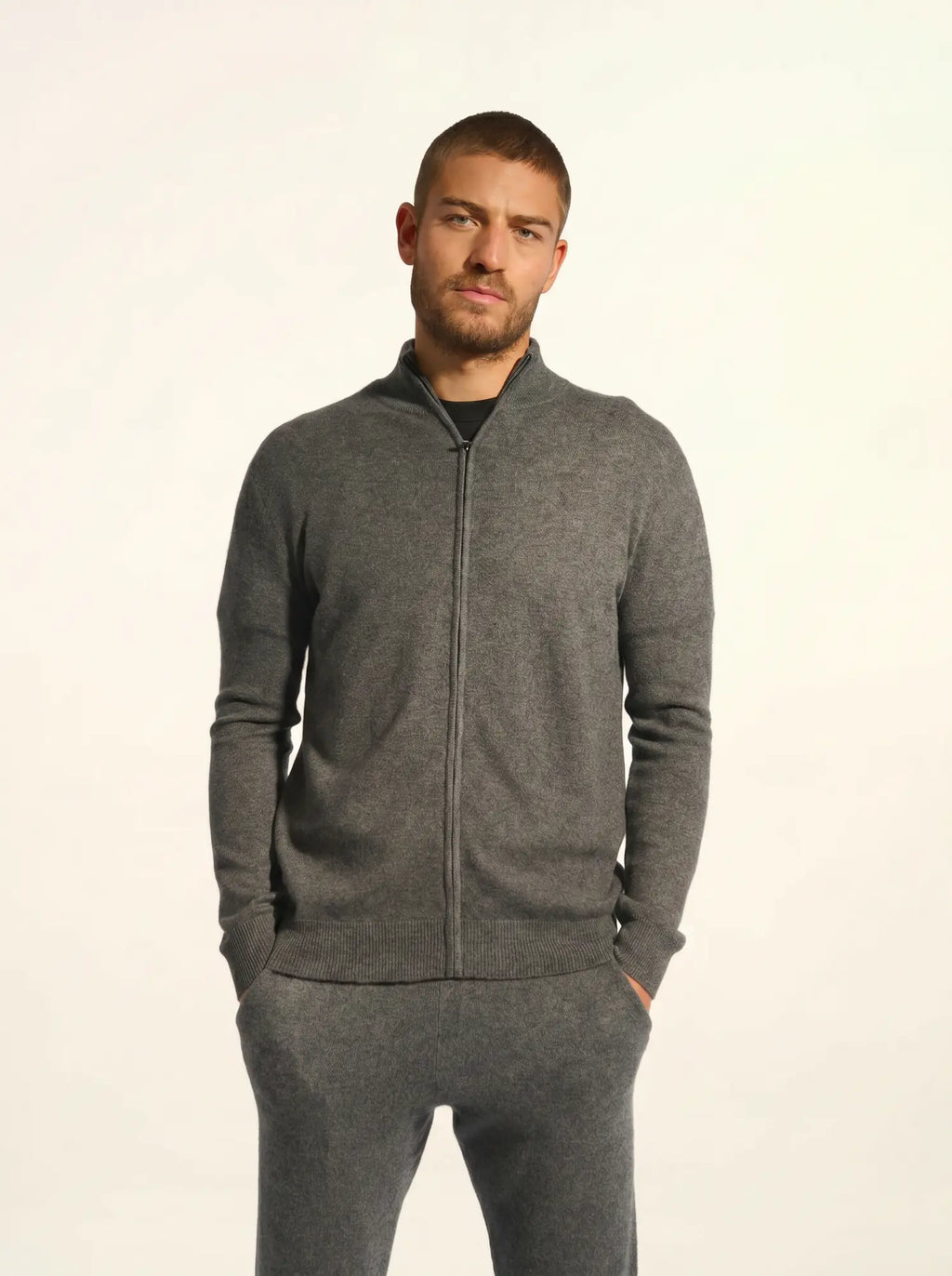 ALAN Gilet Zippé Col Montant Anthracite Chiné