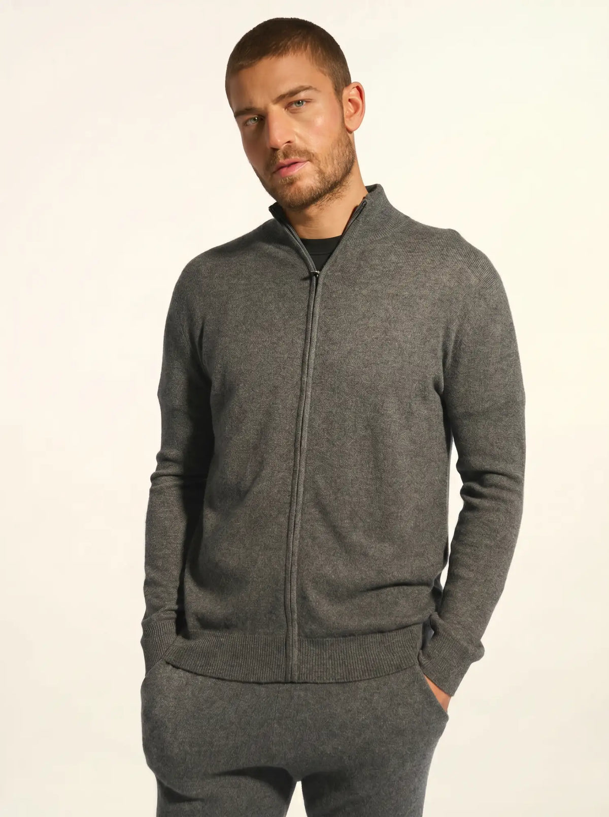 ALAN Gilet Zippé Col Montant Anthracite Chiné