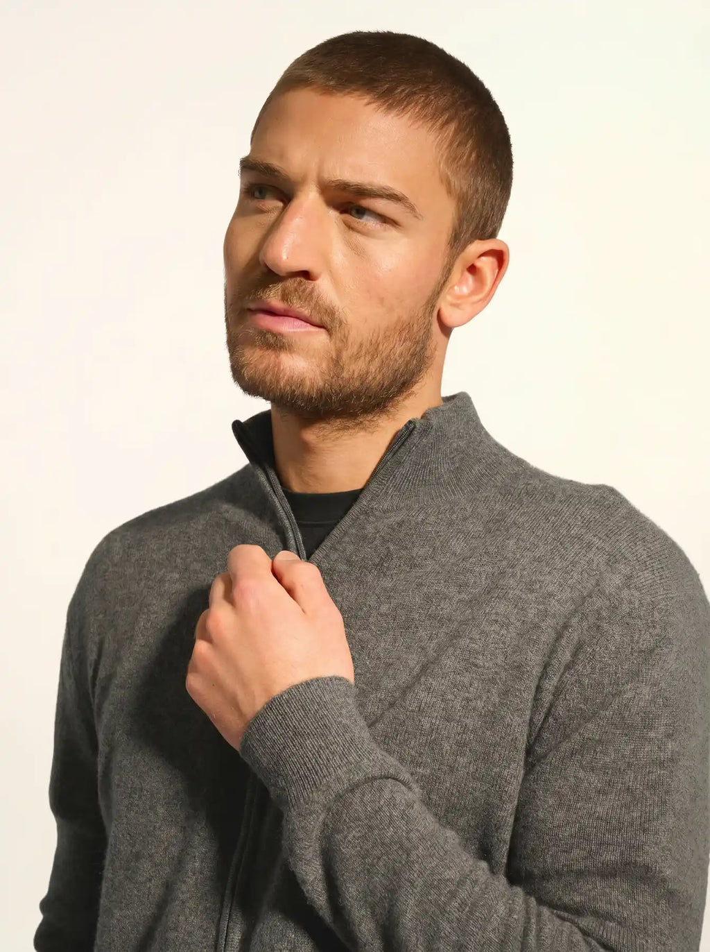 ALAN Gilet Zippé Col Montant Anthracite Chiné