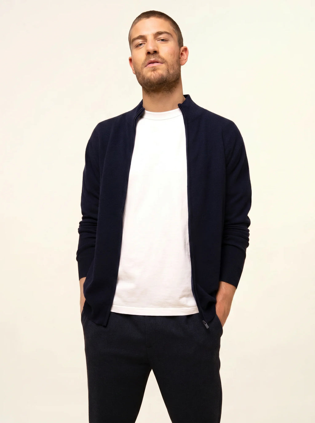 ALAN Gilet Zippé Col Montant Bleu Marine