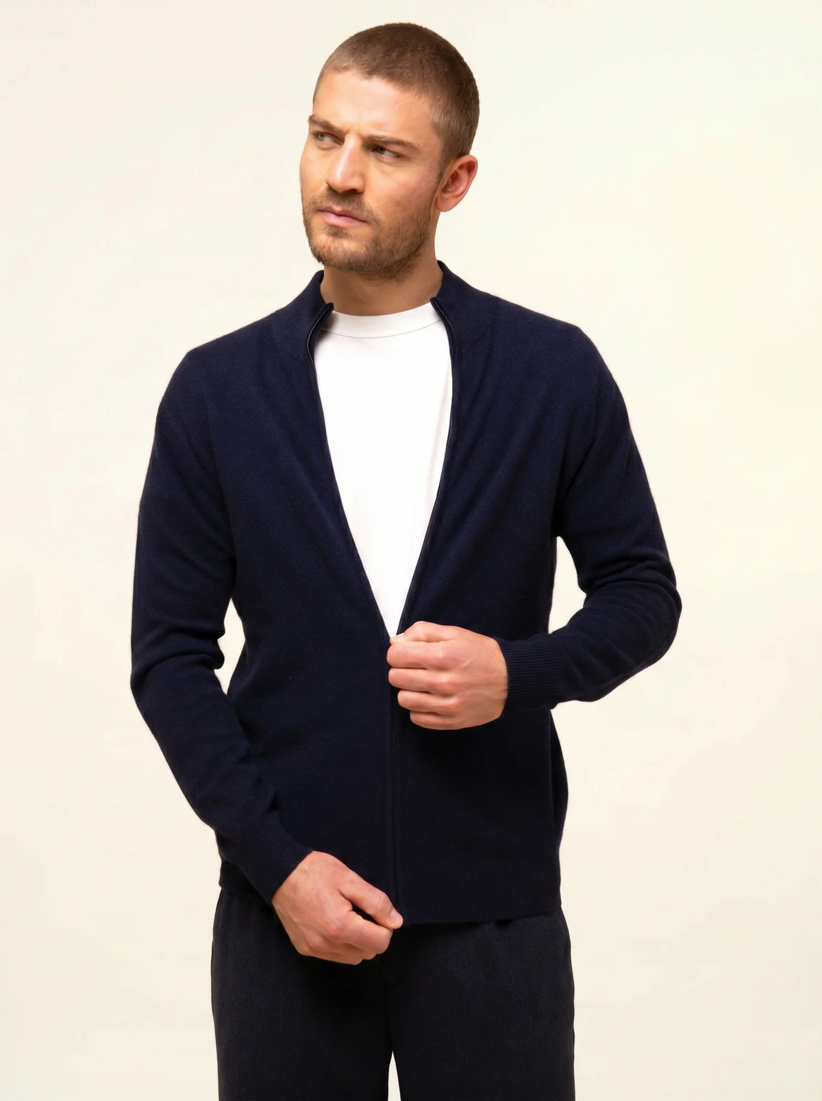 ALAN Gilet Zippé Col Montant Bleu Marine