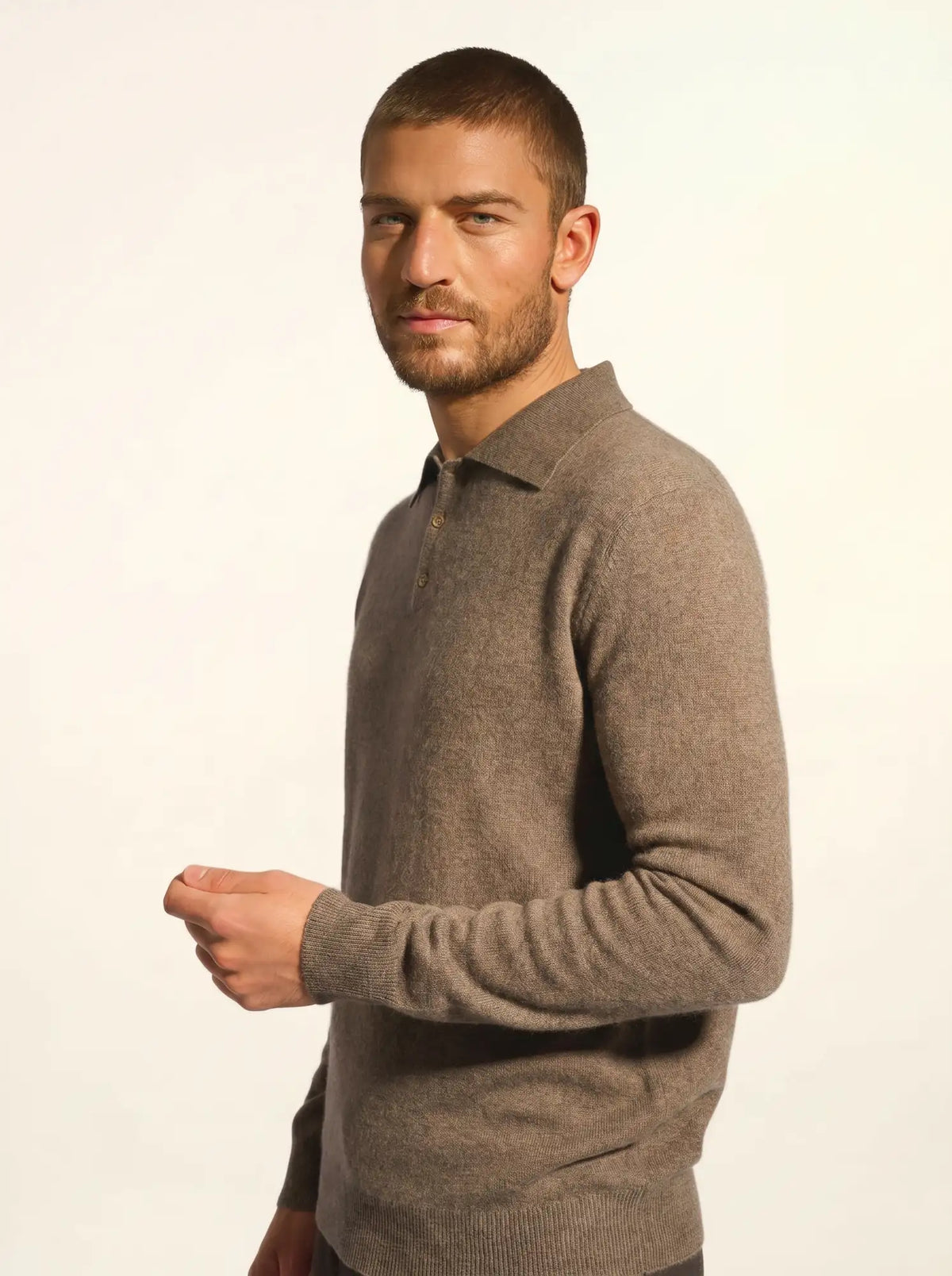 DOUGLAS Polo Manches Longues Taupe Chiné